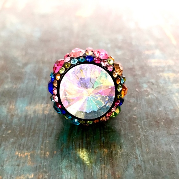 Festive Colorful Crystal Stretch Rings - Picture 3 of 7